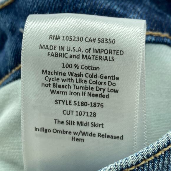 CURRENT ELLIOT Skirt 25 Slit Midi Faded Ombre Raw Hem HighWaist Denim Blue USA - Picture 7 of 10